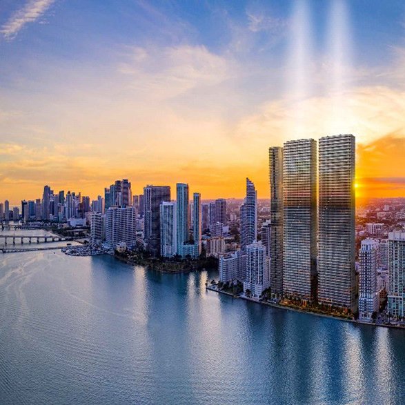 Aria Reserve South towers in Miami, home to an $8.99 million triplex penthouse
